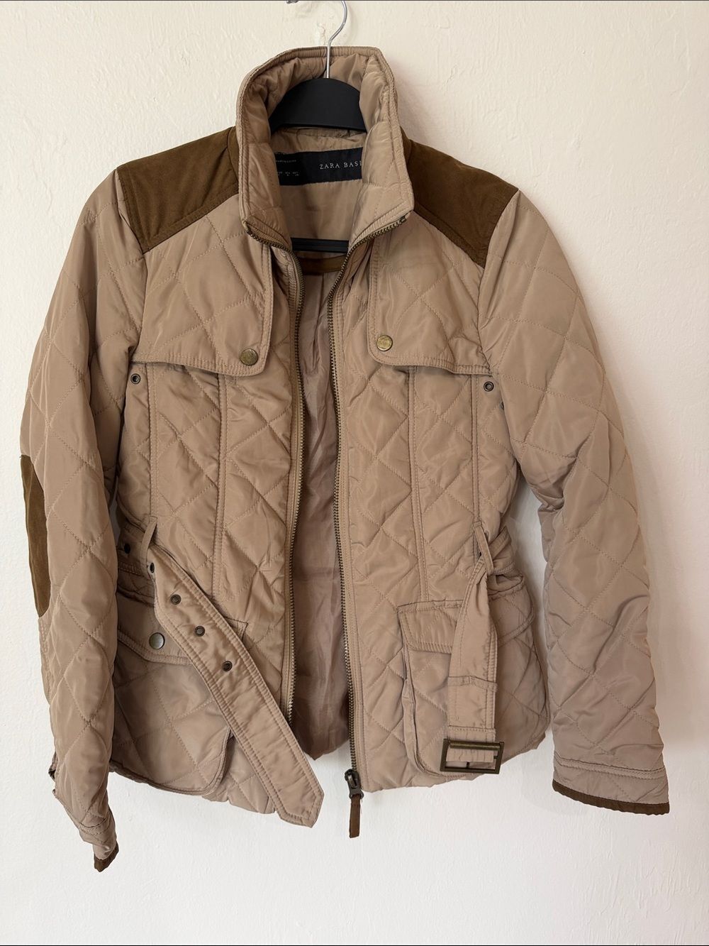Zara Quilted Military-Style Jacket with suede Brown Accents